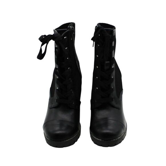 BCBGENERATION Womens Black Stretch Cushioned Lug Sole Lace Pilas Cap Booties - Picture 6 of 9